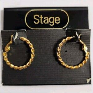 NEW Stage Gold Tone Hoop Earrings Spiral Twist Pieced